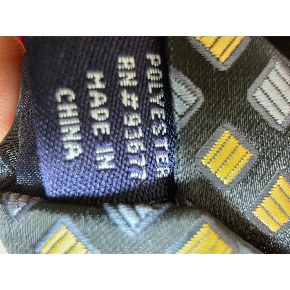 Stafford Tailored Culture‎ Mens Tie Navy Yellow Grey Geometric Square Pattern